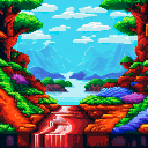 nudes, naked girls, sexy body, big boobs, sRGB, pixel art, background, landscape