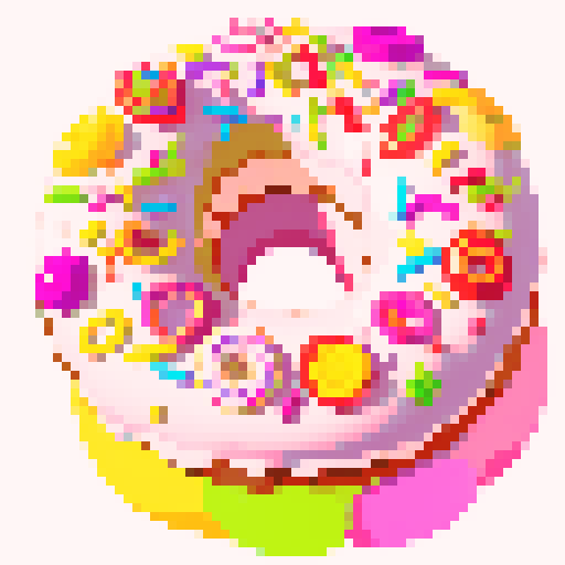 three big doughnuts in center of a frame, with vibrant colored icing dripping down, sprinkles on top, white background