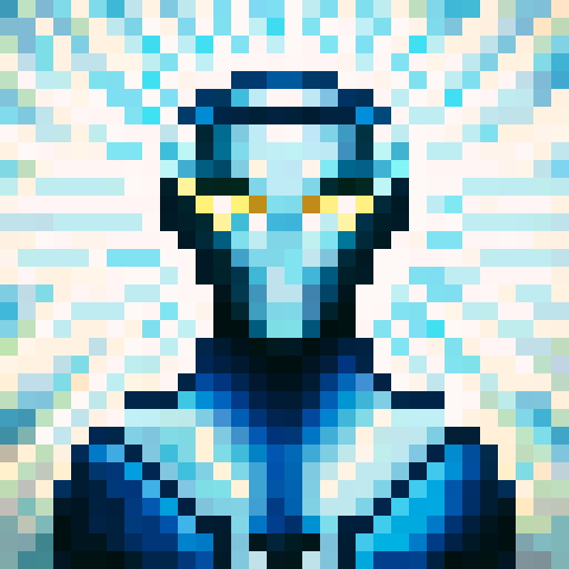 cyborg with laser beam weapon, game icon, 32x32 pixel art, sRGB, skill art, close up, portrait