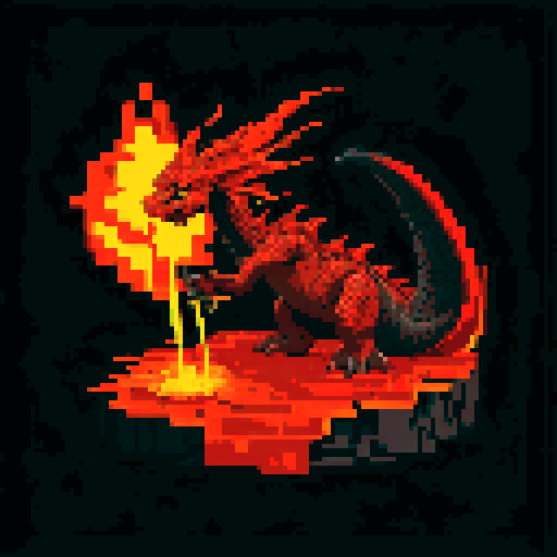 A dragon with molten lava flowing through cracks in its dark, volcanic scales. It has a fiery mane and molten eyes, with a fearsome, molten appearance. Lava drips from its claws and mouth, giving it a menacing look. No background.
