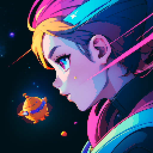 spaceship, sideview, vibrant galaxy, swirling nebulas, twinkling stars, pixel art, srgb