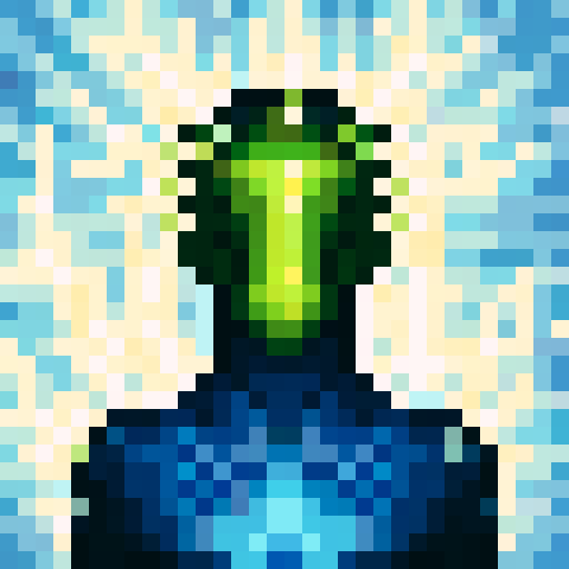 silver color helmet, shiny metallic surface, intricate engravings, glowing blue accents, sharp edges, detailed reflections, pixelated design, vibrant colors, glossy finish, small size, compact shape, dynamic composition, high contrast, realistic shadows, intense lighting, dramatic perspective