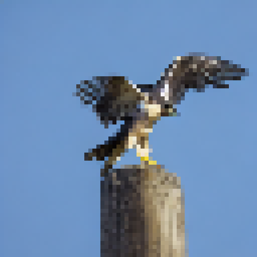 Peregrine falcon sitting on cherub arm 