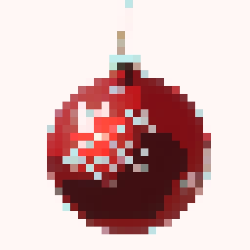 Christmas ornament, 32x32, bold defined outline, vibrant color, video game badge