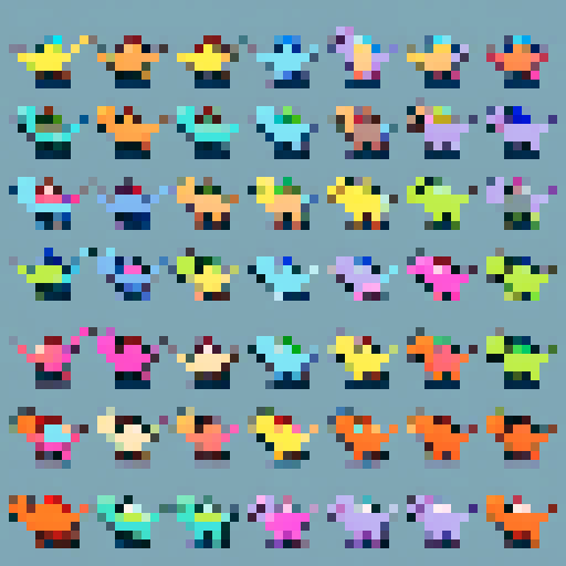 create a bunch of dinos sprites from all angels (same sprite)
