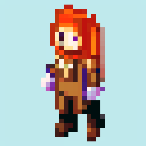 demon hunter anime style character, pixel art, game asset, 32x32 pixel art grid size, full body