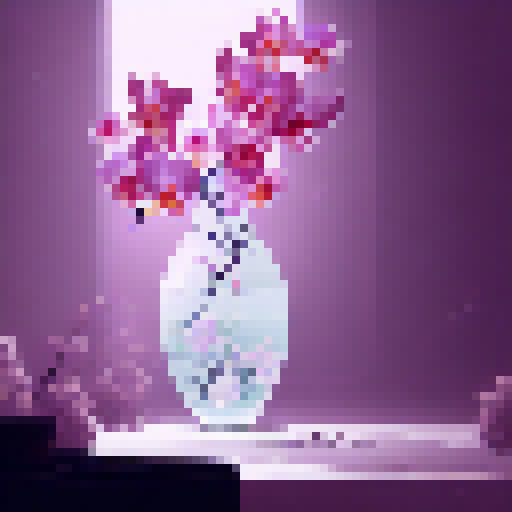 Ukiyo-e, orchid plants, vase in transparent vase holder, one inside the other, generative