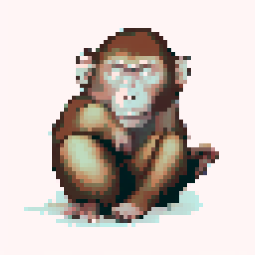 A pixelated Macaque Sleeping while looking at the camera