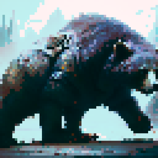 Bloody, undead bear with a missing jaw, prowling through a fantasy RPG world