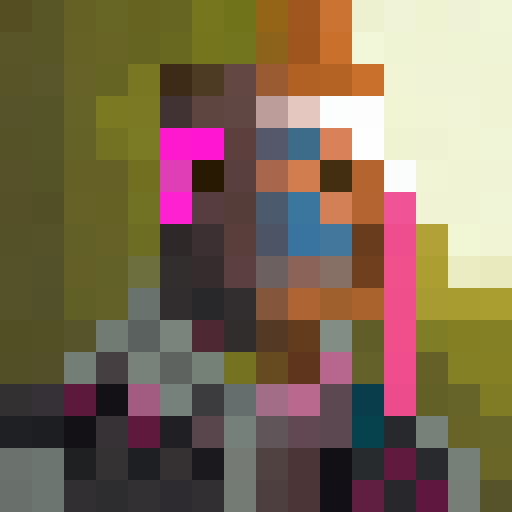 Winking cat with oversized headphones, neon pink and blue color scheme, surrounded by swirling music notes and sound waves