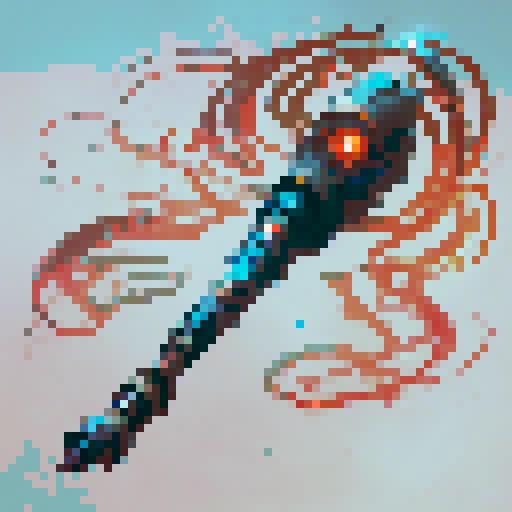 rpg cursed staff, red effects, evil, magical