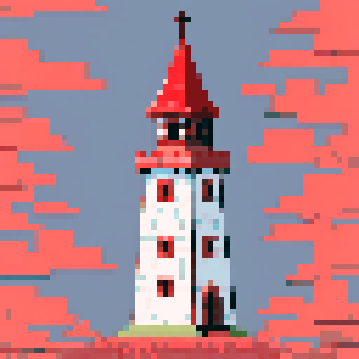 red clay shingle tower minnaret. Usable as an asset (clear, thick lines and a white background)