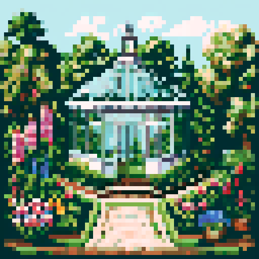a victorian conservatory greenhouse in a cottage garden cottagecore style cross stitch pattern