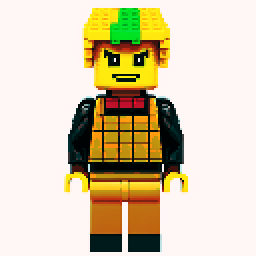 pixelated lego minifigures, vibrant colors, blocky construction, retro video game aesthetic, 8-bit graphics, square-shaped bricks, tiny details, mosaic-like patterns, iconic lego smile, isometric perspective, dynamic poses, imaginative scenes, textured surfaces, pixel art shading, crisp edges, vibrant sRGB palette