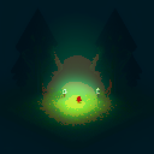 Lone wizard treks through eerie forest as ghosts and creepy entities lurk, all depicted in pixel art style with vibrant sRGB colors.