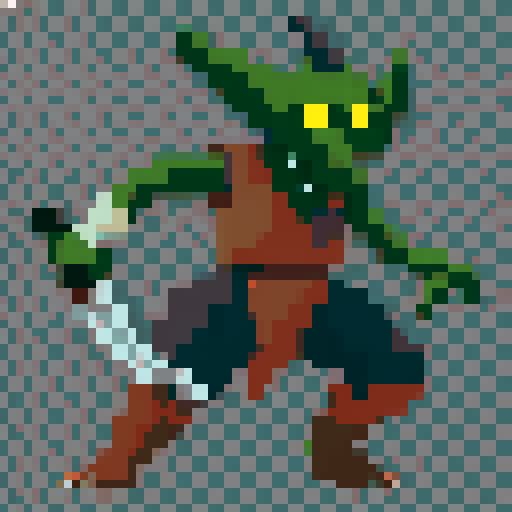 a creature with sharp, angular features, limited color palette, and a stylized, simplified appearance characteristic of pixel art.
The monster has to be inspired by various mythologies, such as a dragon, griffin, or a mythical humanoid figure.