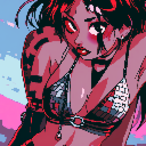 busty goth girl, with black hair, black eyeshadow and red lipstick. wearing bikini and  studded collar, glamour shot, vibrant srgb colors, edgy aesthetic