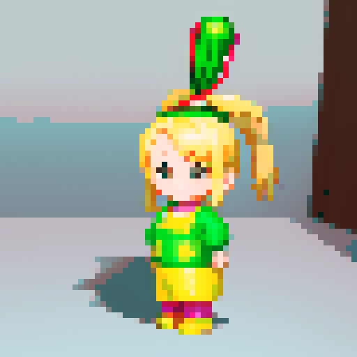 make this a little blonde girl who looks like 16 bit animation exactly like the attached image