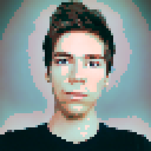 Professional pixel art profile picture portrait, retro, vaporwave, blue eyes