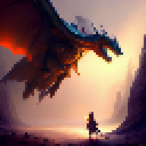 Armor-clad knight riding a fiery dragon through a misty forest with a glowing sword and a castle in the distance, all rendered in a vibrant, epic art style.