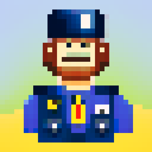police officer hat, pixelated badge, retro color palette, game asset for icon
