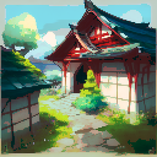 A Medieval Japanese landscape all red, banner size