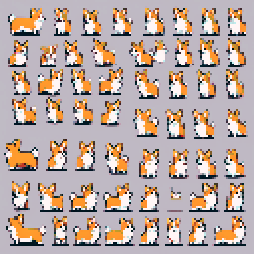 9 cute corgi dog sprites of different colors and poses