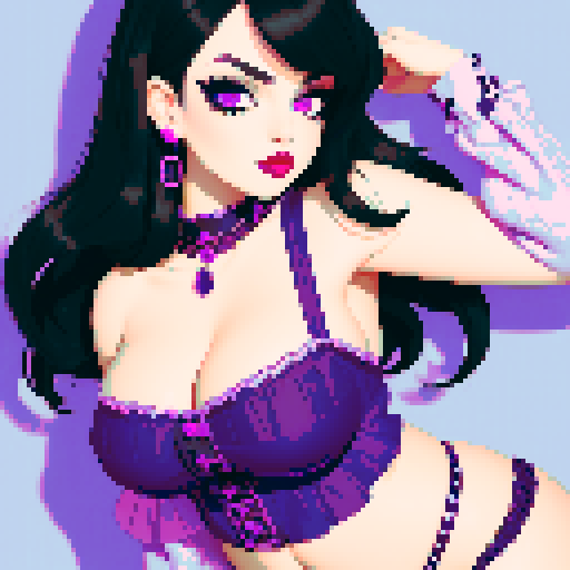 curvy, cute, goth girl, black hair, purple eyeshadow, red lipstick, glamour shot.