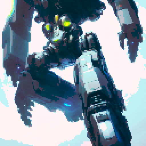 metallic claws gleaming, sparks flying as a transformer robot emerges from the shadows with a futuristic machine in tow, all while a cyborg brandishes a glowing sword in a fantasy RPG world