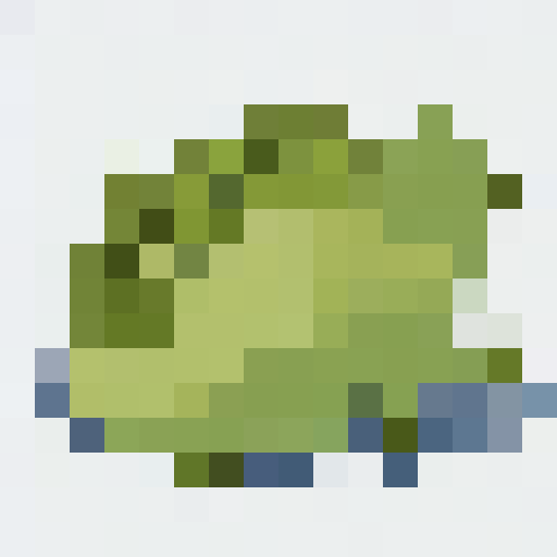 Green sleeping stegosaurus character. very cute. kawaii style. anime. 16x16. pixel art.