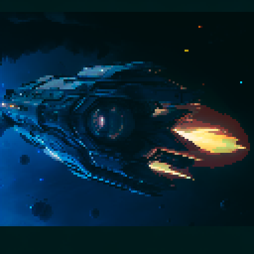 futuristic spaceship, topview, sleek and streamlined, hovering mid-air, pixelated sRGB aesthetic, retro-futuristic buttons, neon-lit control panel