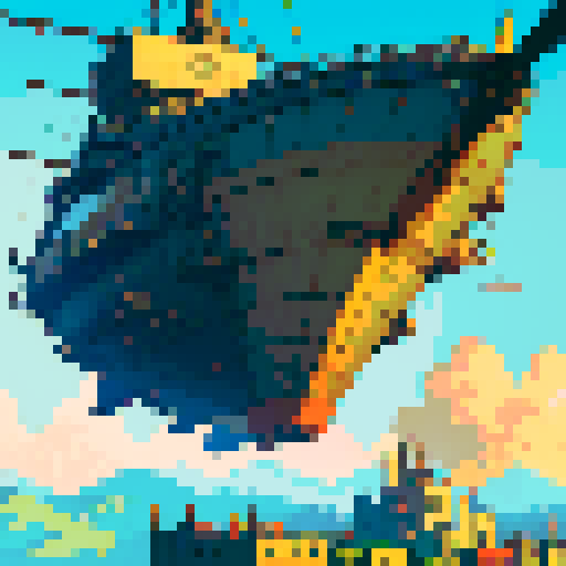 Dieselpunk Airship, bustling sky city, vintage planes, vibrant colors, detailed pixel art, anime style