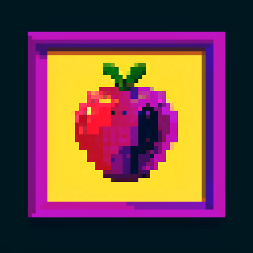 art frame made of pixelated blueberries, pixelated fruits in vibrant colors, void inside, dark background, sRGB