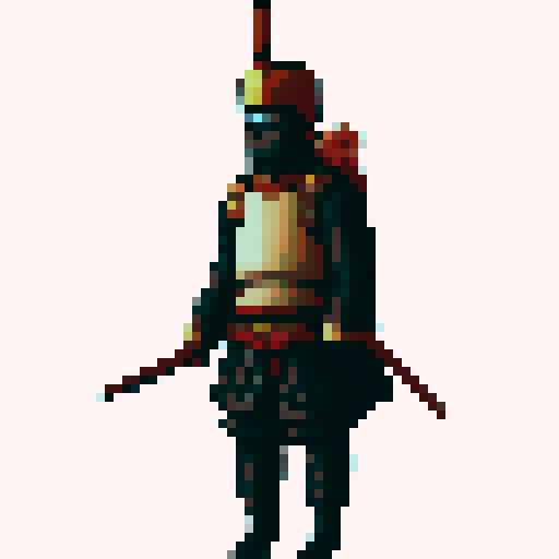 muromachi-era samurai in traditional armor, sprite for roguelike game