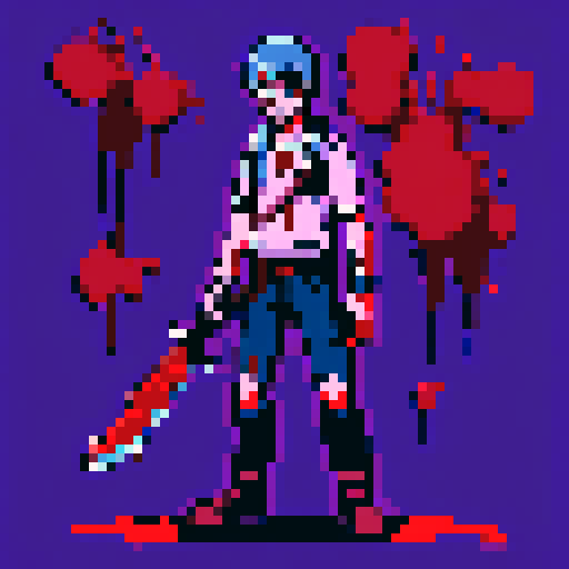 gory scene, blood splatters, dismembered limbs, pixelated gore, sRGB color palette
