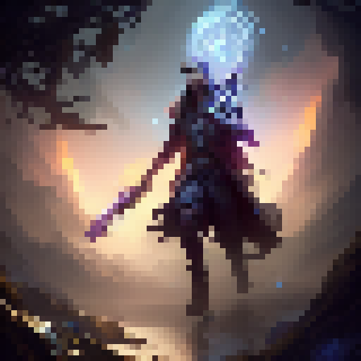 Ekko, armed with his time-traveling device, dashes through an enchanted forest while dodging fire-breathing dragons and wielding a glowing energy blade in this epic fantasy RPG-inspired artwork.