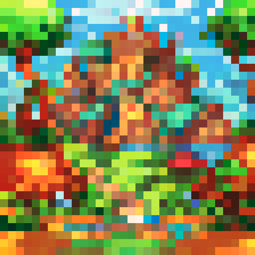 Celestial Island, a pixel art game icon capturing a close up, 16x16 portrait of the captivating world of "My Singing Monsters"
