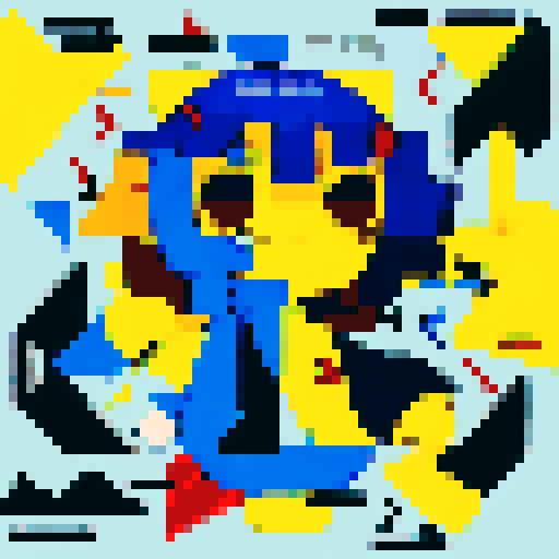 Bold, abstract, and geometric. Bright yellow triangles pierce through a sea of deep blue rectangles, creating a striking contrast and sense of movement.