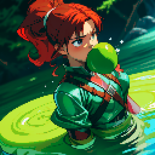 hero sinking into slime, hero drowning in slime, hero has red hair, hero has silver armor