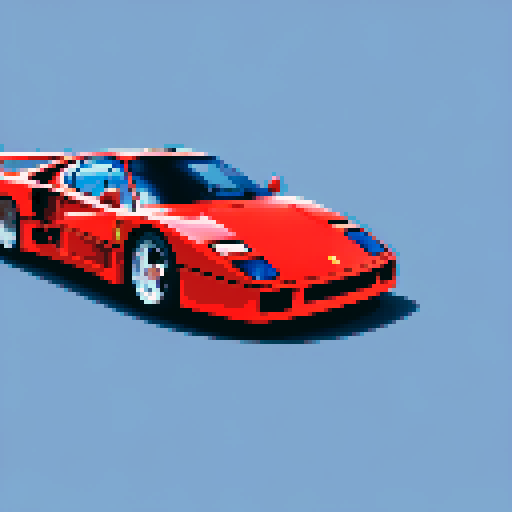 Photorealistic, centered Ferrari F40 in a three quarter view, right wheel in front, clean background, pixel art style with sRGB colors