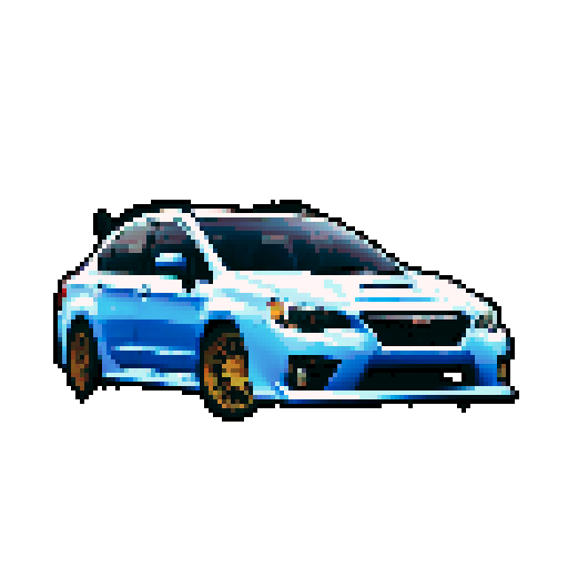 Photorealistic whole Subaru Imperza WRX, centered, three-quarter view, right front wheel, clean background, realistic colors, pixel art style