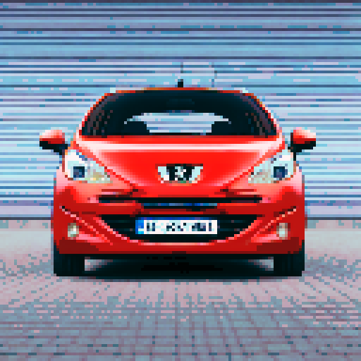 Photorealistic whole Peugeot 207, three-quarter view, right front wheel, clean background, sRGB colors, pixel art style

