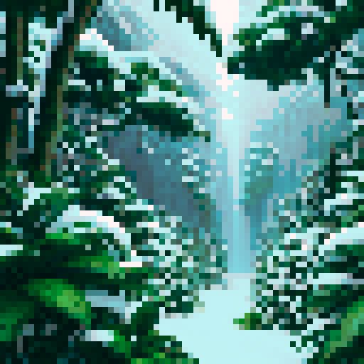 Snow covered jungle, lots of jungle trees, vines 