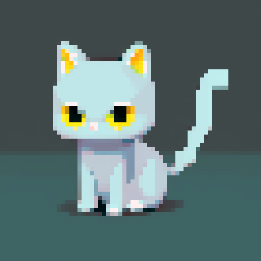 make a grey small cat with yellow eyes, very simple 