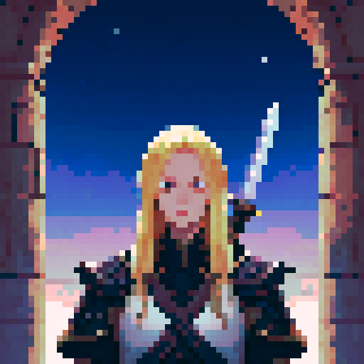 blonde swordswoman, fantasy RPG, dystopian, forest