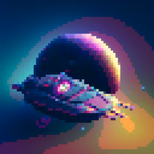 spaceship, sideview, vibrant galaxy, swirling nebulas, twinkling stars, pixel art, srgb