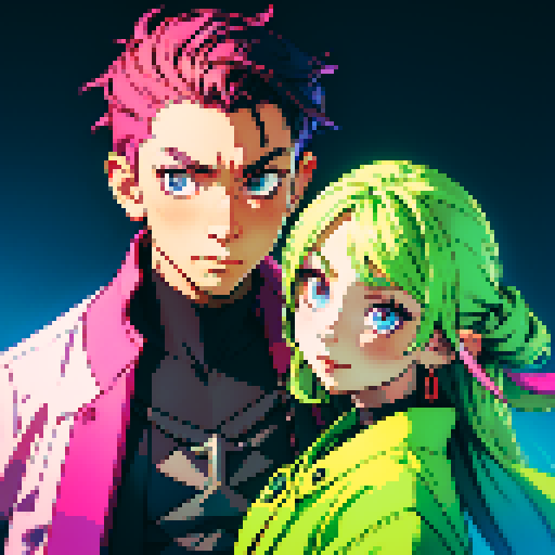 happy couple portrait, modern fashionable clothes, vibrant colors