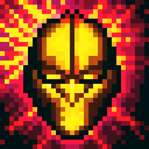 Metallic knight helmet with purple details, surrounded by fiery purple and green flames, in a close-up portrait style perfect for a skillful 32x32 pixel art game icon in sRGB color