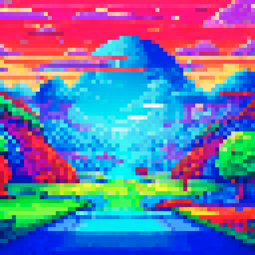 Hallucinogenic golf course, vibrant colors, surreal fairways, swirling patterns, neon trees, psychedelic bunkers, pixelated clouds, whimsical water hazards, glitched-out scoreboards, retro arcade aesthetics, 8-bit background, dreamlike landscape