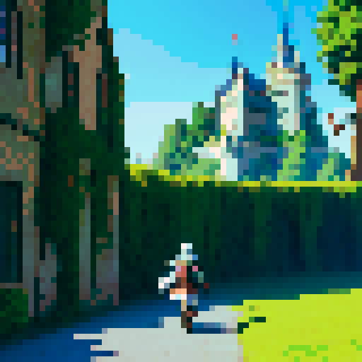 Anime warrior on an adventure with a castle in the backgroun. 